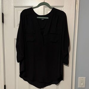 torrid Black V-Neck Tunic Blouse with Chest Pockets